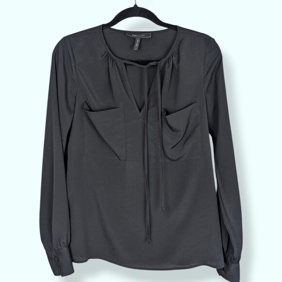 BCBGMaxAzria Black Joss Front Tie Blouse - Picture 5 of 8